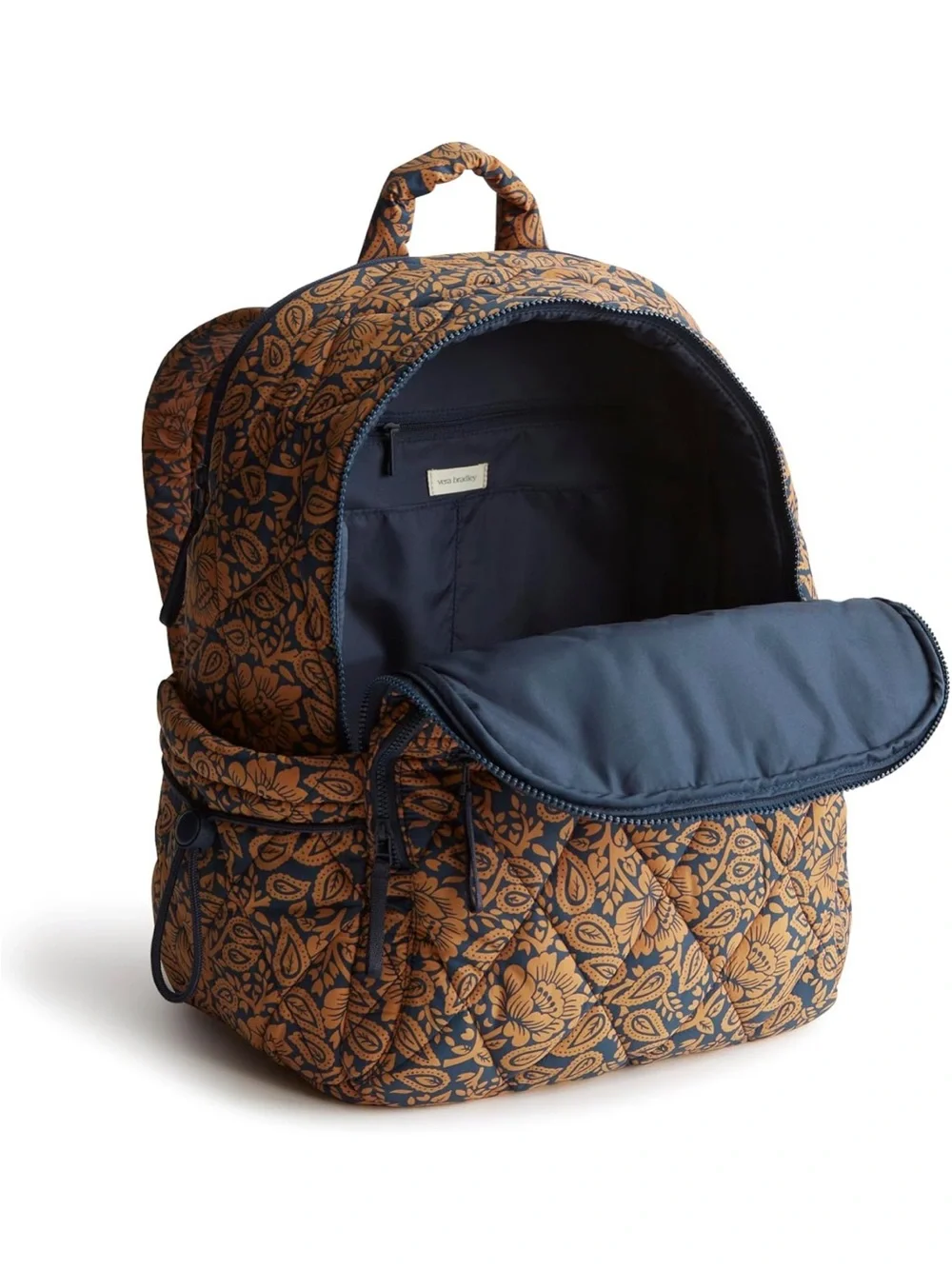 Vera Bradley Quilted Floral  Paisley Backpack in Navy & Tan